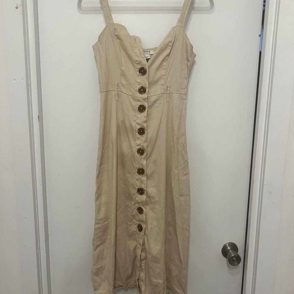 Tan midi button dress